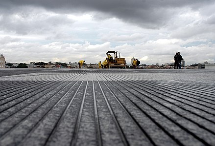 Runway surface at Congonhas Airport in São Paulo, Brazil. The grooves increase friction and reduce the risk of hydroplaning.