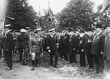 Prince Edward (centre) inspects and gives medals to veterans of the First World War, Halifax, Nova Scotia, 17 August 1919 Prince of Wales' visit to Canada. Inspecting veterans Halifax, Aug. 17-18, 1919.jpg