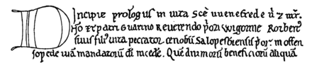 Part of the prologue of a life of St Winifred by Robert of Shrewsbury, Bodleian Mss. Laud c.94. Prologue life of St Winifred.png