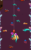 Red lure hangs from dotted line two-thirds down the screen with a bunch of fish attached where the hook once was, surrounding it in the royal purple sea are crabs, orange fish, eels, and blue jellyfish, with crystal-like protrusions from the left and right walls