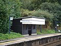 Wooden waiting shelter on Platform 1