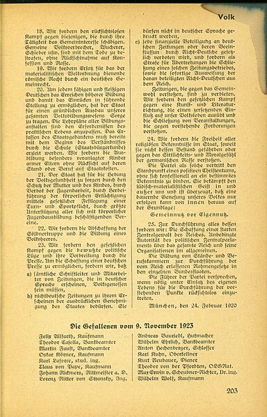 File:SCHLAG NACH! Universallexikon 1939 (German reference encyclopedia) 203 NSDAP (Nazi Party) Programm 1920 (political program) Gefallenen vom 9. November 1923 (martyrs) Archive.org No known copyright.jpg