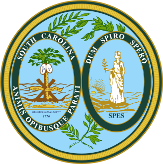The Seal of South Carolina depicts the palmetto tree, with the same symbolism as the coin. Seal of South Carolina.svg