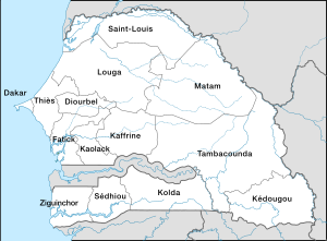 Senegal, administrative divisions - en - monochrome.svg