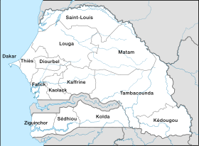 Szenegál régióinak elhelyezkedése