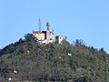 Il santuario di Nostra Signora di Monte Spineto (comune di Stazzano) dagli scavi archeologici dell'antica città romana di Libarna, oggi frazione di Serravalle Scrivia, Piemonte, Italy