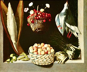 Still Life with a basket of cherries and and a basket of apricots (c.1600--1603) - Juan Sánchez Cótan (1560-1627) (50413053656).jpg