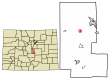 Teller County Colorado Incorporated and Unincorporated areas Divide Highlighted 0820605.svg