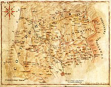 The plateau of the Sette comuni in a map of Giandomenico Dall'acqua of the Territory of Vicenza, 17th century Territorio vicentino Dall Acqua map 17th century.jpg