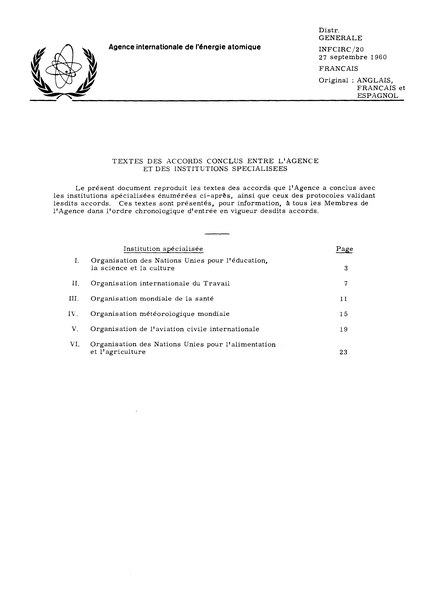 Fichier:Textes des Accords conclus entre l’agence et des institutions spécialisées, 27 septembre 1960.djvu