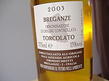 A Torcolato dessert style wine from Breganze made from Vespaiola. Torcolato Breganze DOC, Firmino Miotti.jpg