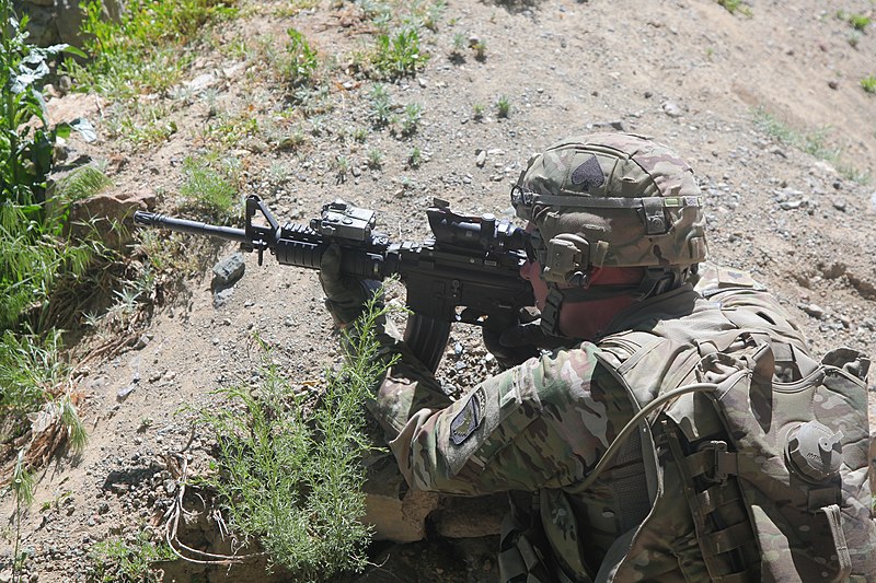 File:U.S. Army Sgt. Corey Garver, with Baker Company, 1st Battalion, 506th Infantry Regiment, 4th Brigade Combat Team, 101st Airborne Division, provides security as Soldiers with Baker Company and Afghan National 130529-A-CW939-043.jpg