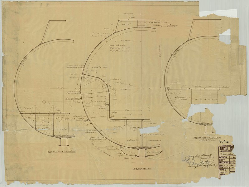 File:USS K-1 (SS-32)- Midship Section, Section Through Engine Room, Section Through Fuel Tank - NARA - 75842390.jpg