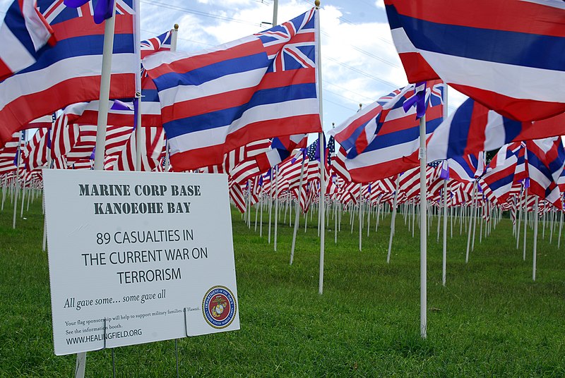 File:US Navy 071208-M-7173M-011 Hawaiian flags blow in the breeze at Pearl Harbor to remember U.S. Marines who were deployed from Hawaii to Iraq and Afghanistan and were killed in action.jpg