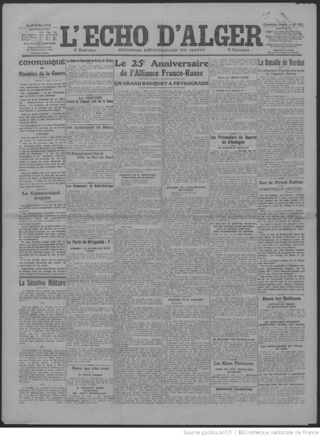 <i>LÉcho dAlger</i> French newspaper in Algeria (1912–1961)