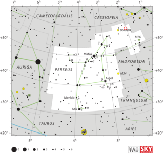 V Persei Nova event seen in 1887 in the constellation Perseus