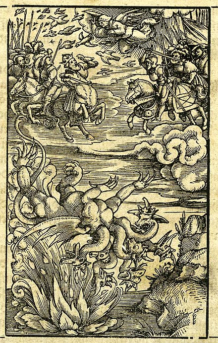 The Beast and False Prophet are thrown into the lake of fire (Zürich Bible, 1531)