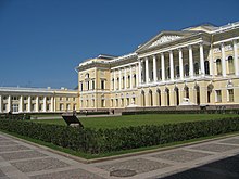 Entrance of the old Mikhailovsky Palace, guarded by two Medici lions