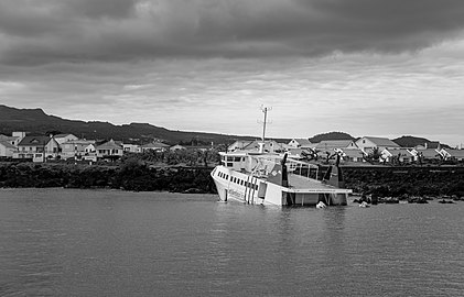 'Mestre Simão' ship grounded at the Madalena harbour, Pico Island, Azores, Portugal