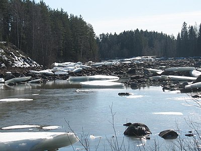 Vuoksa in Imatra, oude rivierbedding in het voorjaar