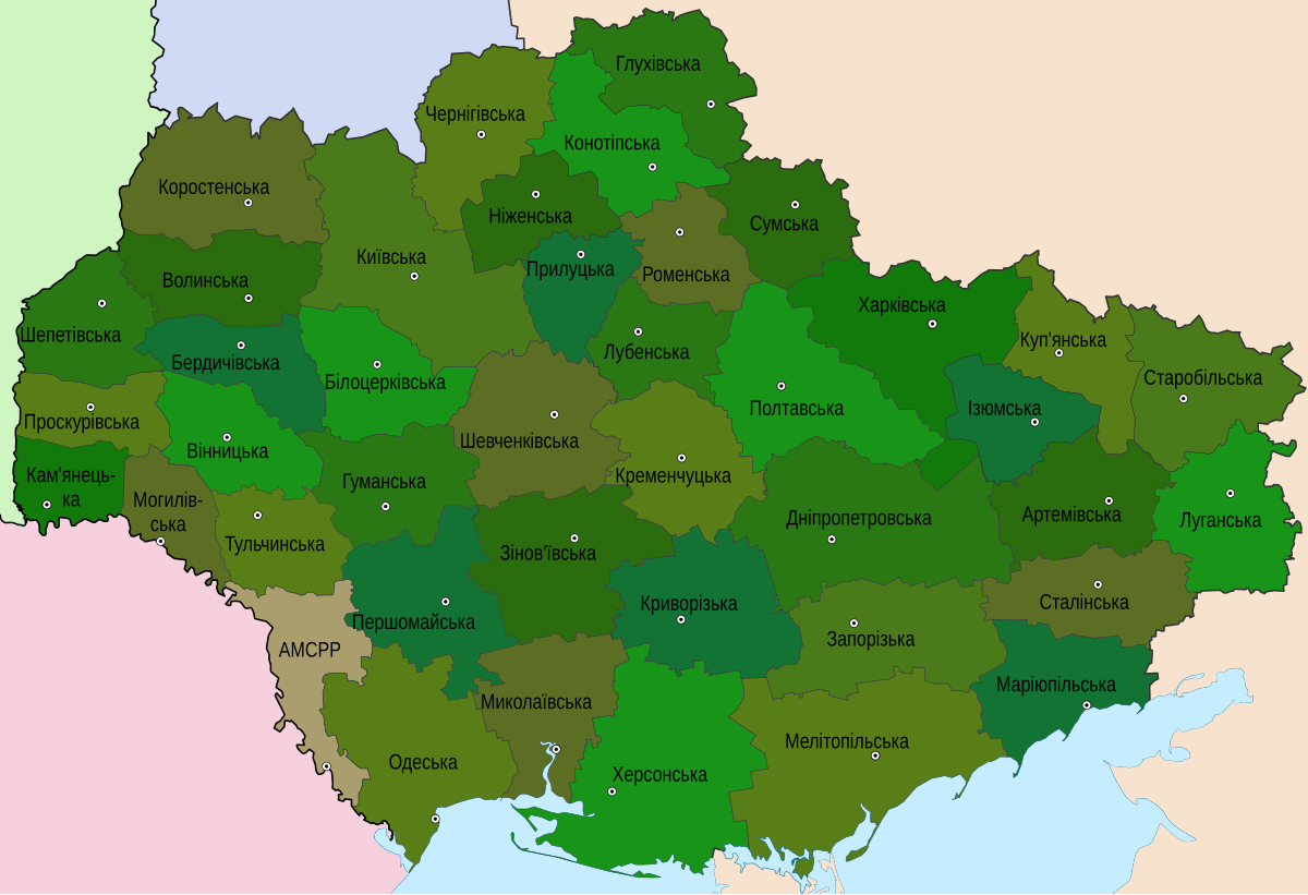 Карта украины 1950 года по областям