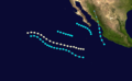 This map shows the tracks of all tropical cyclones in the 1964 Pacific hurricane season. Public domainPublic domainfalsefalse This work has been released into the public domain by its author, Nilfanion. This applies worldwide. In some countries this may not be legally possible; if so: Nilfanion grants anyone the right to use this work for any purpose, without any conditions, unless such conditions are required by law.