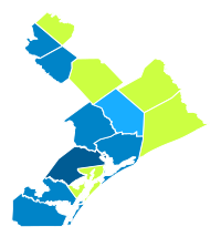 2020 Texas's 27th congressional district Democratic primary results by county
De La Fuente
De La Fuente--70-80%
De La Fuente--60-70%
De La Fuente--50-60%
Jackson
Jackson--50-60% 2020TX27D.svg