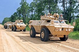 A United States Army National Guard M1117 armoured security vehicle