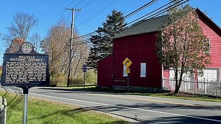 Historical information sign at the Bonnell–Westbrook wagon house on Clove Road