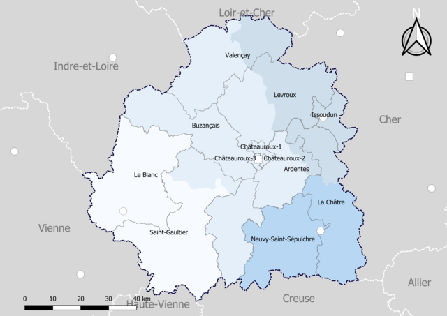 Le département de l'Indre en France.