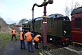 46115 Scots Guardsman taking on water from the crane while working a southbound "Winter Cumbrian Mountain Express" on Feb 8th 2020.