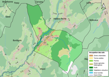 Mapa de color que muestra el uso de la tierra.