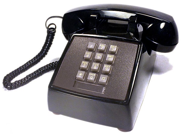 AT&T push button telephone made by Western Electric, model 2500 DMG black, 1980