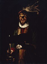 Adam de Coster, Homme chantant à la chandelle (123 × 93 cm), 1625-1635, National Gallery of Ireland.