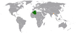 Mapa označující umístění Alžírska a Bangladéše