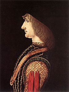 Sola bakan bir adamın boyalı profil portresi