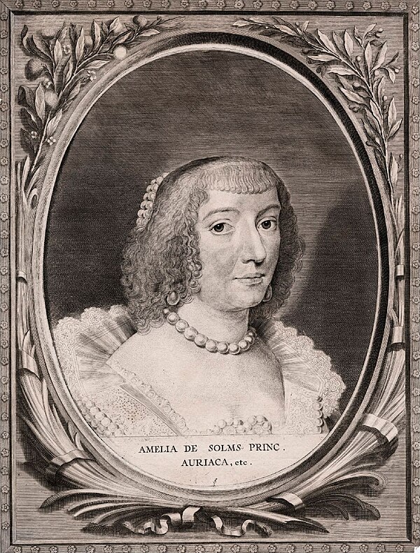 Engraved after Gerrit van Honthorst, Portrait of Amelia de Solms, Princess of Orange, mid 17th century, engraving