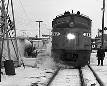 An illuminated Mars Light on an Amtrak EMD E8 Amtrak Vacationer at Columbia, South Carolina (1972).jpg