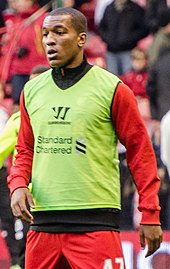 Wisdom warming up for Liverpool in 2012 Andre Wisdom 2012.jpg