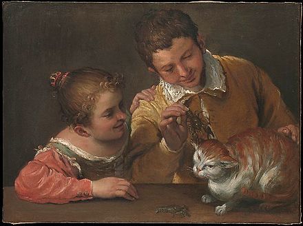 Two Children teasing a cat by Annibale Carracci (current location Metropolitan Museum of Art)
