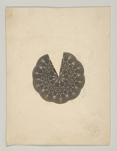 File:Banknote motifs- circular lobed lathe work design, its interior composed of repeated stars, missing a pie shaped wedge (recto); Two pie-shaped wedges of lathe work ornament resembling cut glass (verso) MET DP837987.jpg