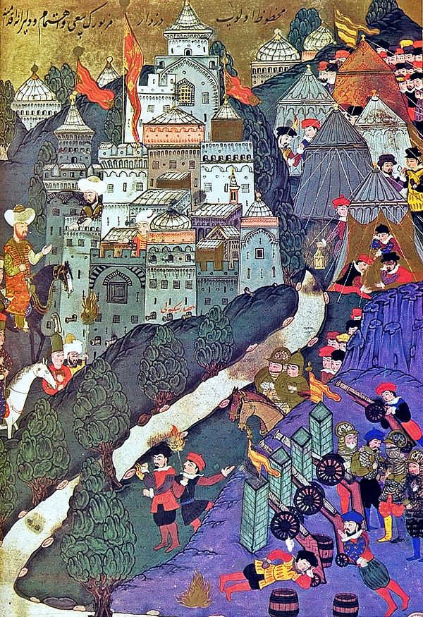 The Battle of Nicopolis in 1396, as depicted in an Ottoman miniature from 1523