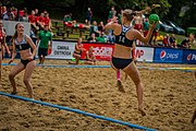 Deutsch: Beachhandball U-17-Europameisterschaften 2019 (Beach handball Euro); Tag 2: 28. Juni – Mädchen, Hauptrundengruppe I, Deutschland-Portugal 2:1 (22:12, 20:21, 9:8) English: 2019 Women's Ech Beach Handball 17; Day 2: 28 June 2019 – Girls Main Round Group I – Germany Vs. Portugal 2:1 (22:12, 20:21, 9:8)