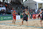 Deutsch: Beachhandball Europameisterschaften 2019 (Beach handball Euro); Tag 6: 7. Juli 2019 – Spiel um Platz Drei, Männer, Ungarn-Russland 2:0 (26:20, 23:22) English: Beach handball Euro; Day 6: 7 July 2019 – Men's Bronze Medal Match – Hungary-Russia 2:0 (26:20, 23:22)