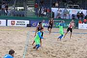 Deutsch: Beachhandball Europameisterschaften 2019 (Beach handball Euro); Tag 3: 4. Juli 2019 – Männer, Platzierungsrunde Gruppe III, Slowenien-Türkei 0:2 (18:18, 22:23) English: Beach handball Euro; Day 3: 4 July 2019 – Men Consolation Round Group III – Slovenia-Turkey 0:2 (18:18, 22:23)