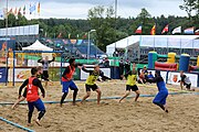 Deutsch: Beachhandball Europameisterschaften 2019 (Beach handball Euro); Tag 5: 6. Juli 2019 – Männer, Platzierungsspiel für die Ränge 5–8, Frankreich-Deutschland 0:2 (18:22, 16:19) English: Beach handball Euro; Day 5: 6 July 2019 – Placement Match/Cross Match for rank 5–8 Men – Frankreich-Deutschland 0:2 (18:22, 16:19)