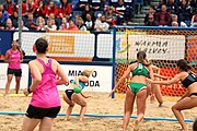 Deutsch: Beachhandball Europameisterschaften 2019 (Beach handball Euro); Tag 6: 7. Juli 2019 – Frauenfinale, Dänemark-Ungarn 2:0 (18:12, 23:22) English: Beach handball Euro; Day 6: 7 July 2019 – Women's Final – Denmark-Hungary 2:0 (18:12, 23:22)