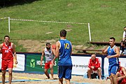 Deutsch: Beachhandball Europameisterschaften 2019 (Beach handball Euro); Tag 6: 7. Juli 2019 – Platzierungsspiele Rang 13-16 Männer, Rumänien-Serbien 2:0 (21:18, 22:20) English: Beach handball Euro; Day 6: 7 July 2019 – Placement Match 13–16 Men – Romania-Serbia 2:0 (21:18, 22:20)