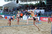 Deutsch: Beachhandball Europameisterschaften 2019 (Beach handball Euro); Tag 5: 6. Juli 2019 – Frauen, Halbfinale, Ungarn-Niederlande 2:0 (19:16, 15:12) English: Beach handball Euro; Day 5: 6 July 2019 – Semifinal Women – Hungary-Netherlands 2:0 (19:16, 15:12)