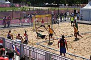 Deutsch: Beachhandball bei den Olympischen Jugendspielen 2018; Tag 4, 10. Oktober 2018; Jungs, Vorrunde, Gruppe B - Portugal-Paraguay 2:0 English: Beach handball at the 2018 Summer Youth Olympics at 10 October 2018 – Boys Preliminary Round Group B – Portugal-Paraguay 2:0